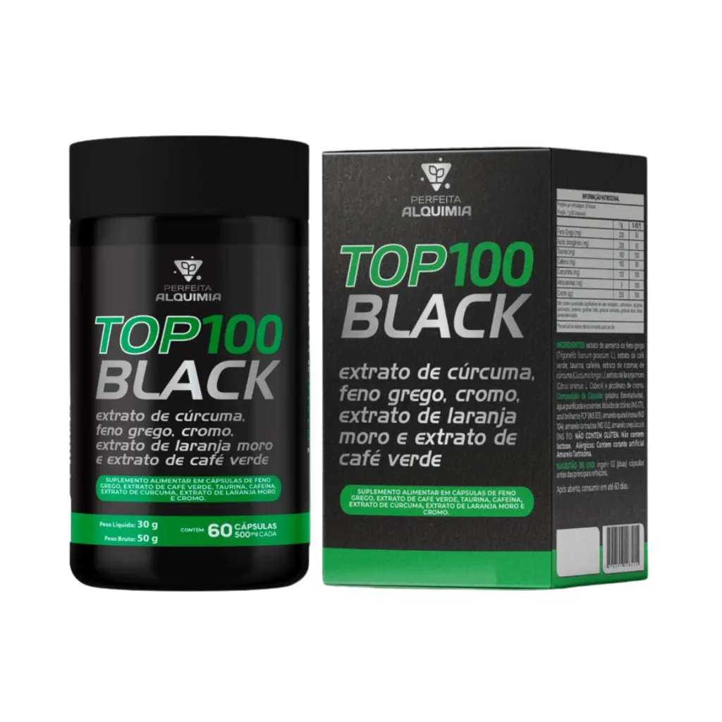 Top 100 Black 60 cápsulas 500 mg Perfeita Alquimia - Imagem 3